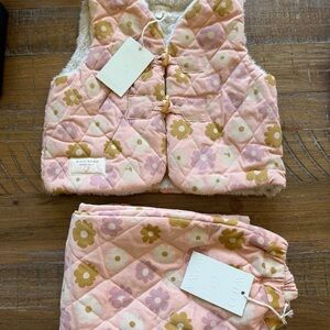 Wild Wawa Pink Floral Quilted Kids Vest and Pants Set